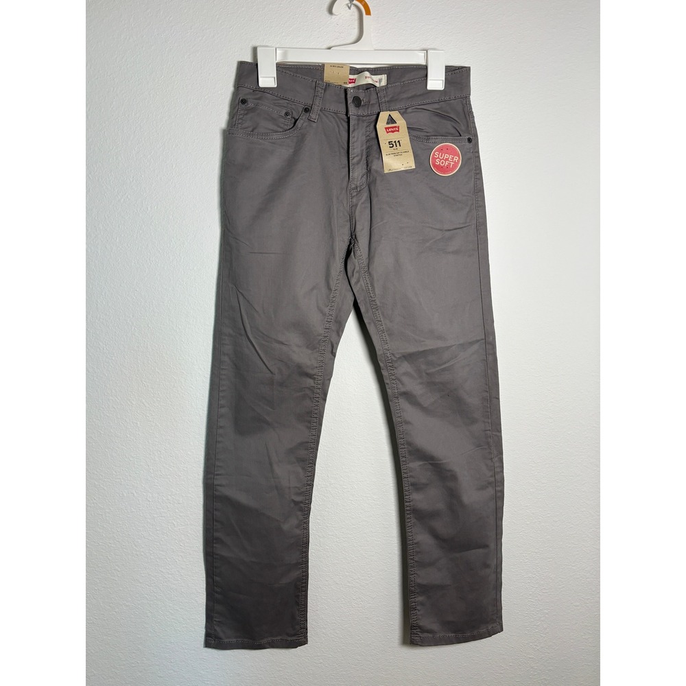 Levisโ 511 Slim Fit Grey Stretch Pants Boys Size 16 Reg 28x28 New NWT